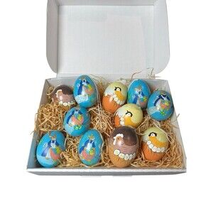 Set of 11 Vintage Easter Spring Egg Hand Painted Genuine Egg Shell Ornaments